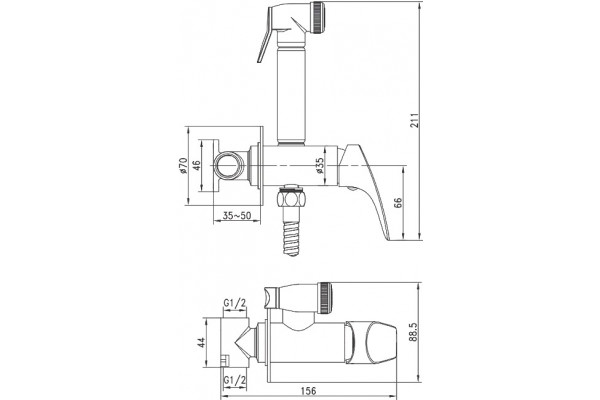 Гигиенический душ Aquanet Atletic AF310-52C со смесителем, С ВНУТРЕННЕЙ ЧАСТЬЮ, хром