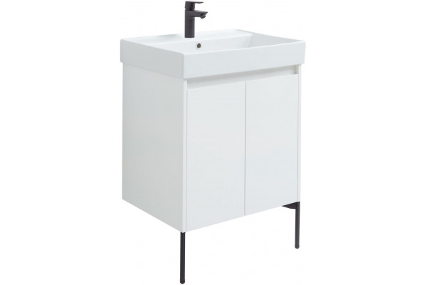 Тумба с раковиной Aquanet Nova Lite 60 белый глянец, с дверками, с доводчиками