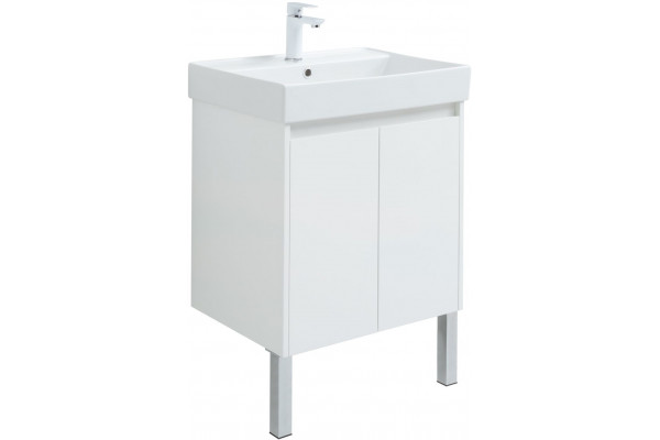 Тумба с раковиной Aquanet Nova Lite 60 белый глянец, с дверками, с доводчиками
