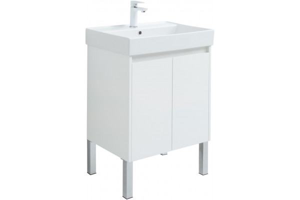Тумба с раковиной Aquanet Nova Lite 60 белый глянец, с дверками, с доводчиками