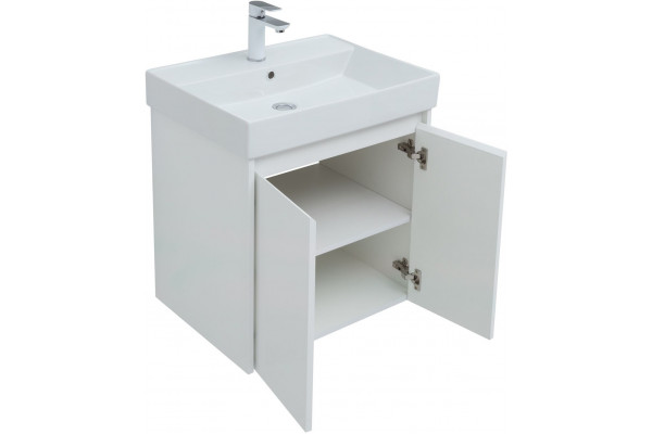 Тумба с раковиной Aquanet Nova Lite 60 белый глянец, с дверками, с доводчиками