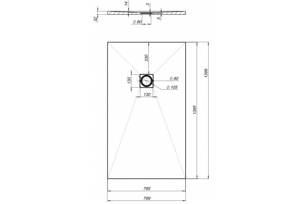 Поддон для душа Aquanet Pleasure ATS-140x80U-W прямоугольный, низкий
