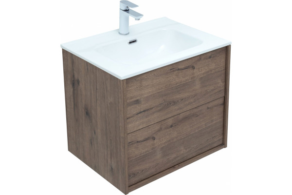Тумба с раковиной Aquanet Lino 60 дуб веллингтон, Flat 60, подвесная, с ящиками