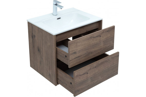 Тумба с раковиной Aquanet Lino 60 дуб веллингтон, Flat 60, подвесная, с ящиками