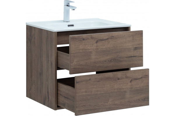 Тумба с раковиной Aquanet Lino 60 дуб веллингтон, Flat 60, подвесная, с ящиками