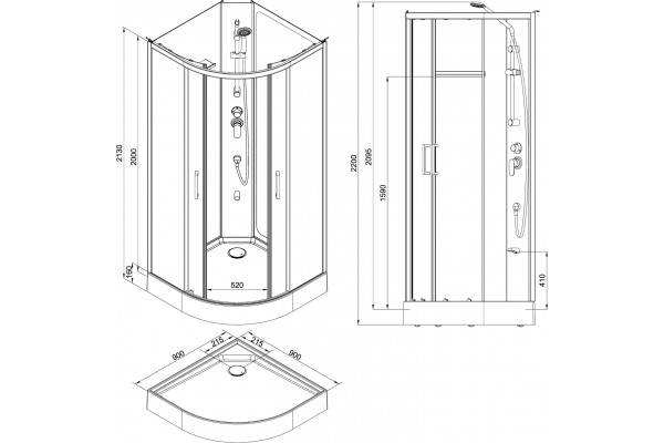 Душевая кабина Aquanet Passion R 2.0 263868 90x90, профиль хром, стекло прозрачное, четверть круга, поддон средний