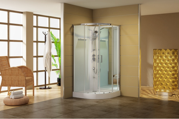 Душевая кабина Aquanet Passion R 2.0 263868 90x90, профиль хром, стекло прозрачное, четверть круга, поддон средний