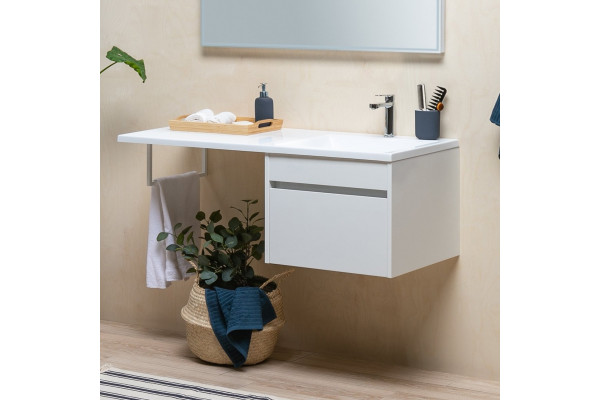 Тумба с раковиной Aquanet Токио 68 1 ящик R, напольная, глянцевая