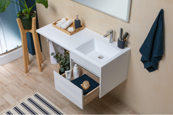 Тумба с раковиной Aquanet Токио 48 1 ящик R, подвесная, глянцевая