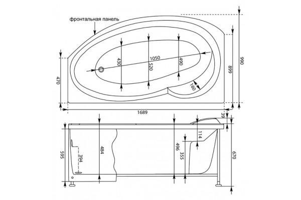 Акриловая ванна Aquanet Jersey 170x100 L пристенная, асимметричная