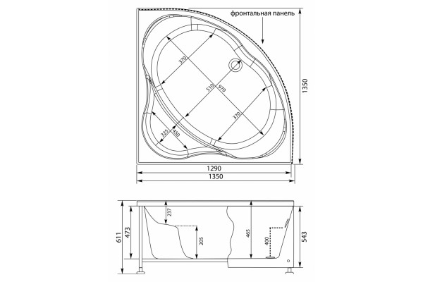 Акриловая ванна Aquanet Vitoria 135x135 пристенная, четверть круга, объем 265 л.