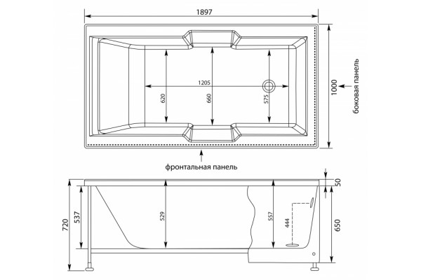 Акриловая ванна Aquanet Vega 190x100 пристенная, прямоугольная, объем 350 л.