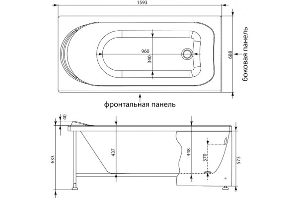 Акриловая ванна Aquanet Nord 160x70 пристенная, прямоугольная, объем 170 л.