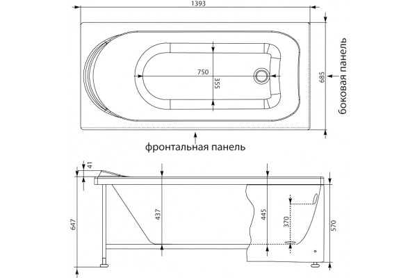 Акриловая ванна Aquanet West 140x70 пристенная, прямоугольная, объем 166 л.