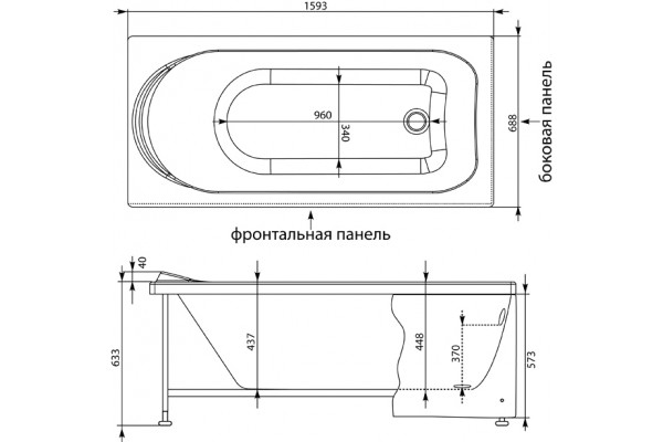 Акриловая ванна Aquanet West 160x70 пристенная, прямоугольная, объем 195 л.