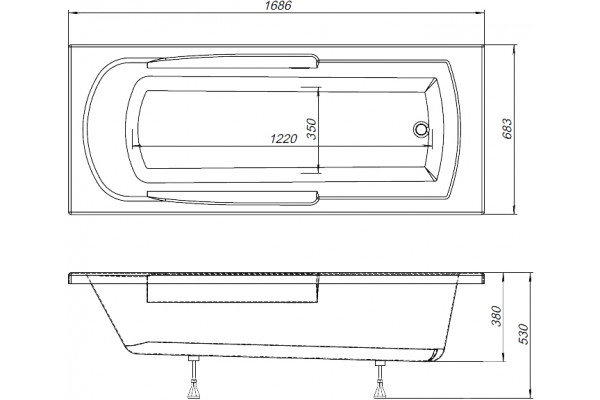 Акриловая ванна Aquanet Extra 170x70 встраиваемая, прямоугольная, объем 190 л.