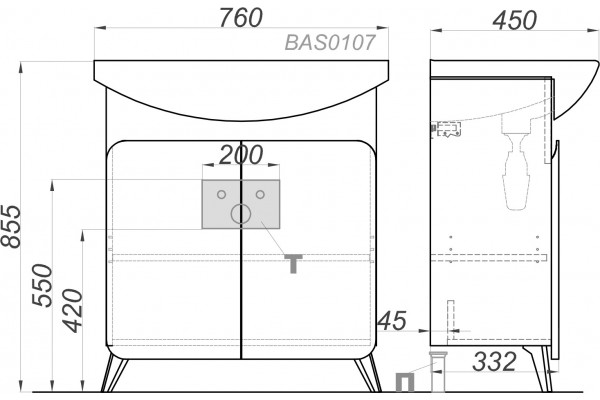 Тумба с раковиной Aqwella Basic 75 дуб золотой, подвесная, с дверками