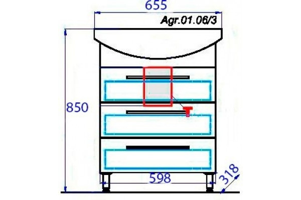 Мебель для ванной Aqwella Аллегро 65 3 ящика с доводчиками, ручки хром