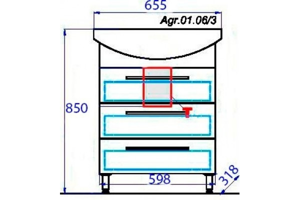 Тумба с раковиной Aqwella Аллегро 65 3 ящика, с доводчиками, ручки хром