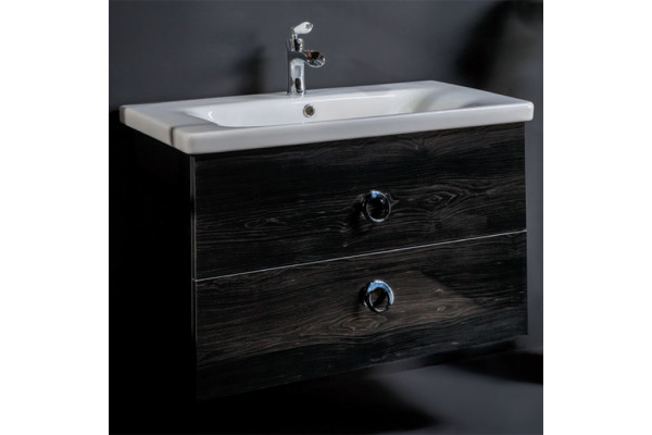 Тумба с раковиной Armadi Art NeoArt 80 black wood, подвесная, глянцевая