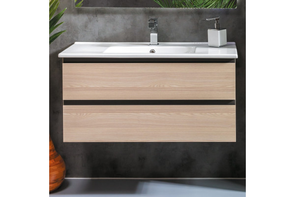 Тумба с раковиной Armadi Art Capolda 100 light wood, подвесная, с ящиками