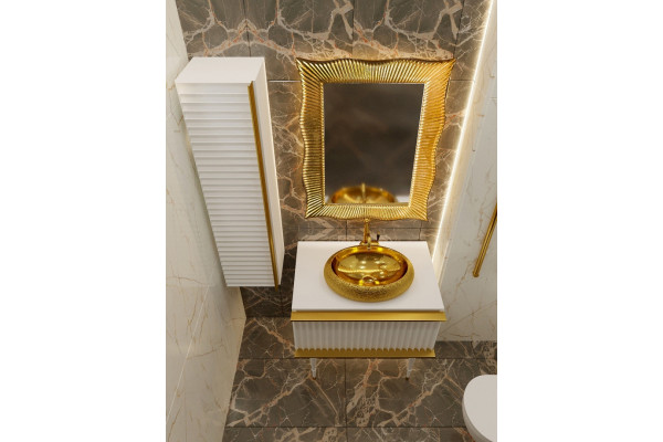 Тумба с раковиной Armadi Art Canale 80 белая, золото, напольная, с ящиками
