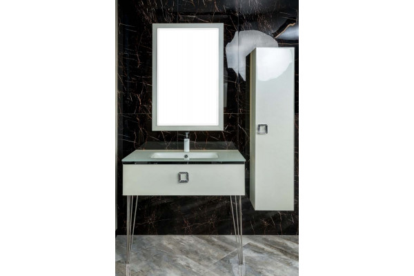 Тумба с раковиной Armadi Art Lucido 100 жемчужная белая, раковина 852-100-W, ножки хром, подвесная, с ящиками