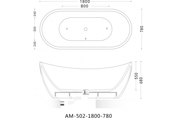 Акриловая ванна Art&Max AM-502-1800-780 овальная, отдельностоящая, объем 315 л.