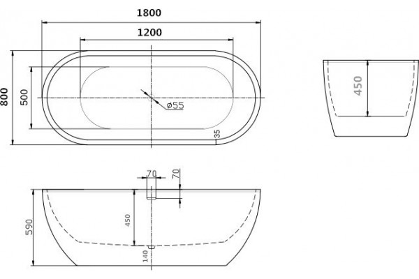 Акриловая ванна Art&Max AM-218-1800-800 овальная, отдельностоящая, объем 195 л.