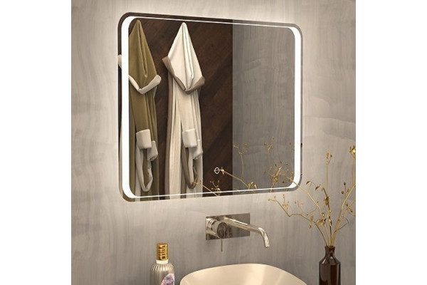 Зеркало Art&Max Elegant 80х80 с подсветкой, прямоугольное, с розеткой