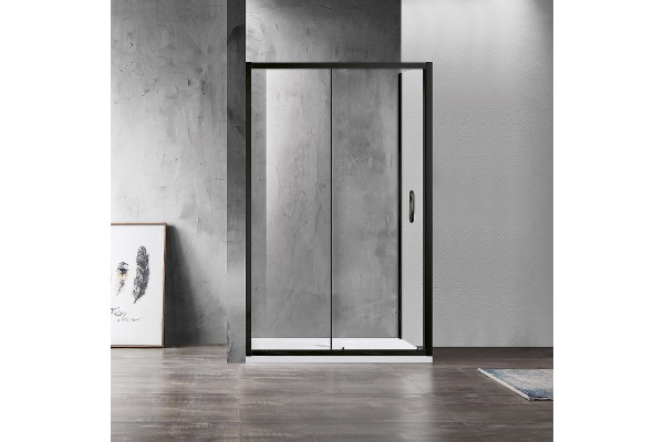 Душевой уголок Azario Milton AZ-ND1131-L 1200 BLACK 120х80х200 профиль черный, стекло прозрачное, левый, прямоугольный, двери раздвижные