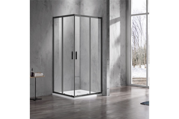 Душевой уголок Azario Milton AZ-ND1142 900 Black 90х90х200 профиль черный, стекло прозрачное, квадратный, двери раздвижные
