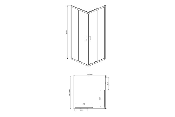 Душевой уголок Azario Milton AZ-ND1142 900 Black 90х90х200 профиль черный, стекло прозрачное, квадратный, двери раздвижные