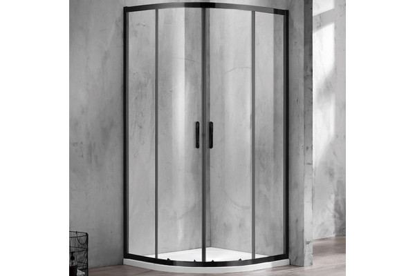 Душевой уголок Azario Milton AZ-ND2142 900 Black 90х90х200 профиль черный, стекло прозрачное, четверть круга, двери раздвижные