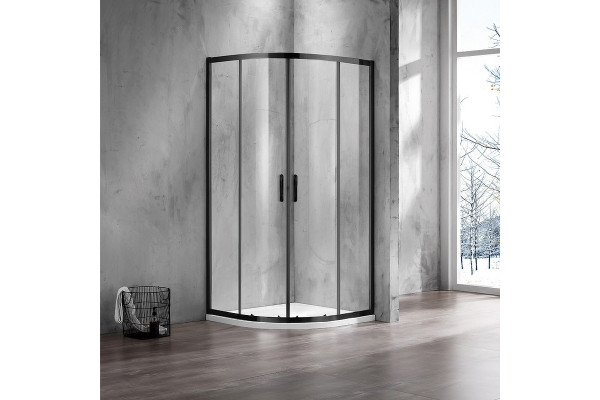 Душевой уголок Azario Milton AZ-ND2142 900 Black 90х90х200 профиль черный, стекло прозрачное, четверть круга, двери раздвижные