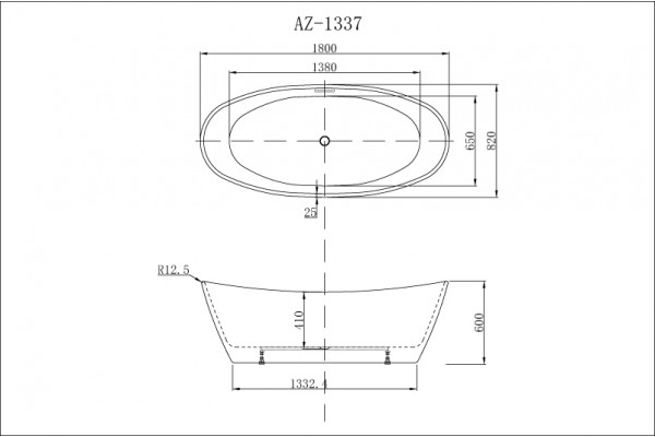 Акриловая ванна Azario Easton 180х82 овальная, отдельностоящая
