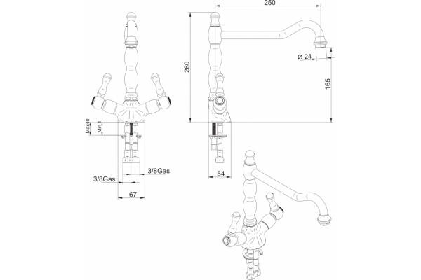 Смеситель Bandini Antica 547.620 Br для кухонной мойки двухвентильный, бронза