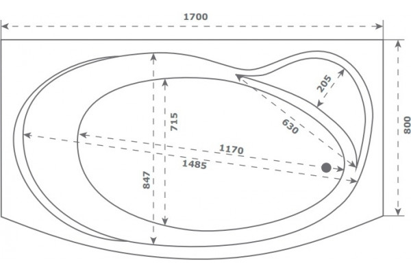Акриловая ванна Bas Либера 170x100 прямоугольная, встраиваемая, объем 280 л.