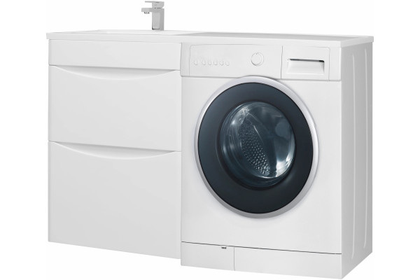 Тумба для комплекта Bellezza Олиссия 120 L, белая, под стиральную машину, 2 ящика, напольная, левая