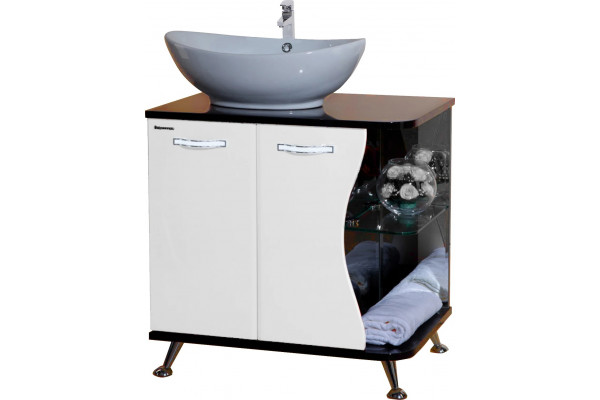 Тумба с раковиной Bellezza Рио 70 L, черно-белая, левая, ручки хром