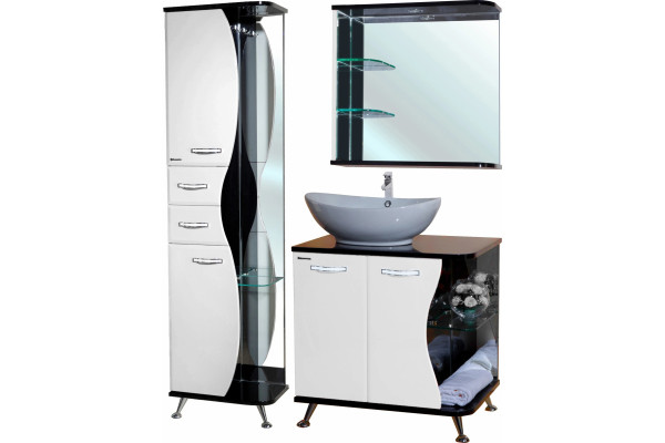 Тумба для комплекта Bellezza Рио 70 L, черно-белая, левая, ручки хром