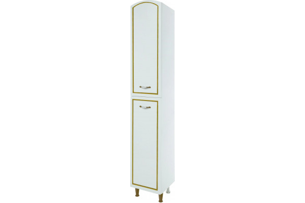 Шкаф-пенал Bellezza Амелия 35 L, с бельевой корзиной, белый патина золото, с дверками, левый