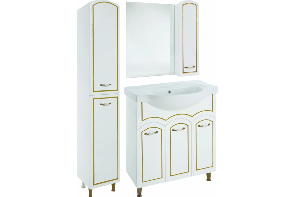 Зеркало-шкаф Bellezza Амелия 70 R, белое, патина золото, с дверками, прямоугольное