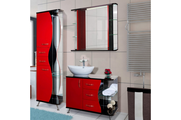 Мебель для ванной Bellezza Рио 90 L красная с черным, левая, напольная