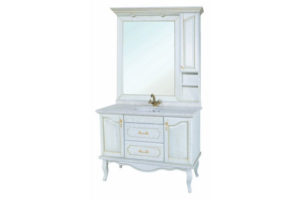 Зеркало-шкаф Bellezza Рим 100 R белое патина золото правое, с полками