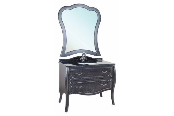 Зеркало Bellezza Грация Люкс 90 черное патина серебро округлое,  в стиле ретро