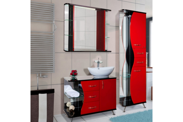 Мебель для ванной Bellezza Рио 90 R красная с черным, правая, напольная