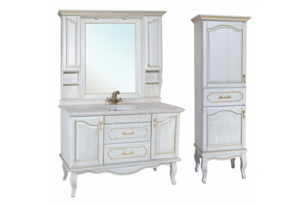 Зеркало-шкаф Bellezza Рим 120 белое патина золото с полками, с подсветкой
