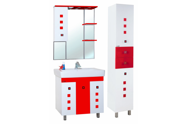 Зеркало-шкаф Bellezza Натали 80 L белый с красным, левое, с полками