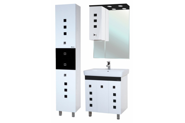 Зеркало-шкаф Bellezza Натали 70 L белый с черным, левое, с подсветкой